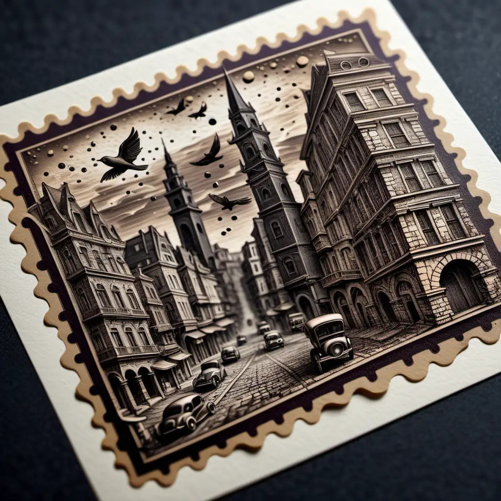 Enchanting Journey Tiny Stamp Descends Upon a 15thcentury Cityscape