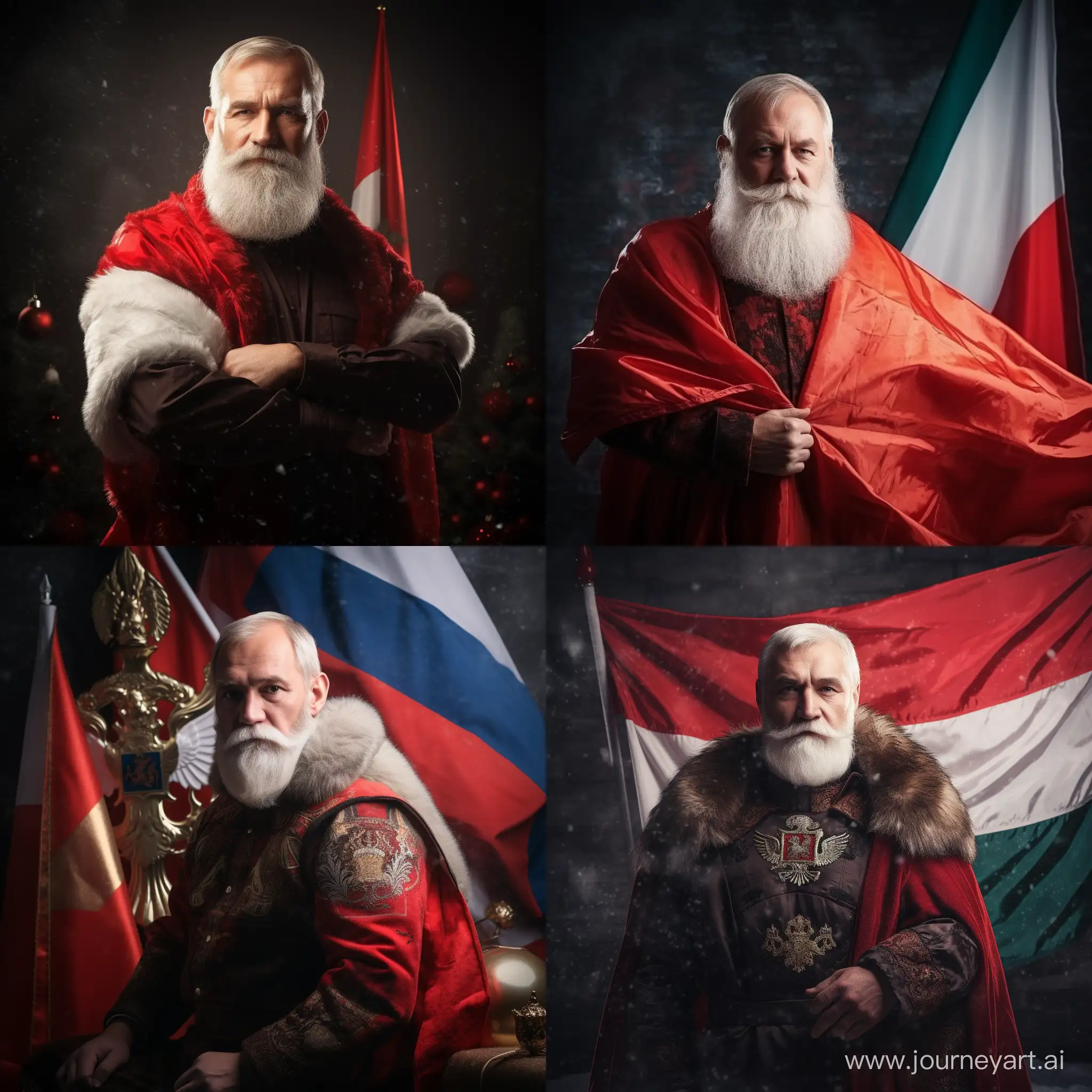 Santa Claus against the background of the Russian flag