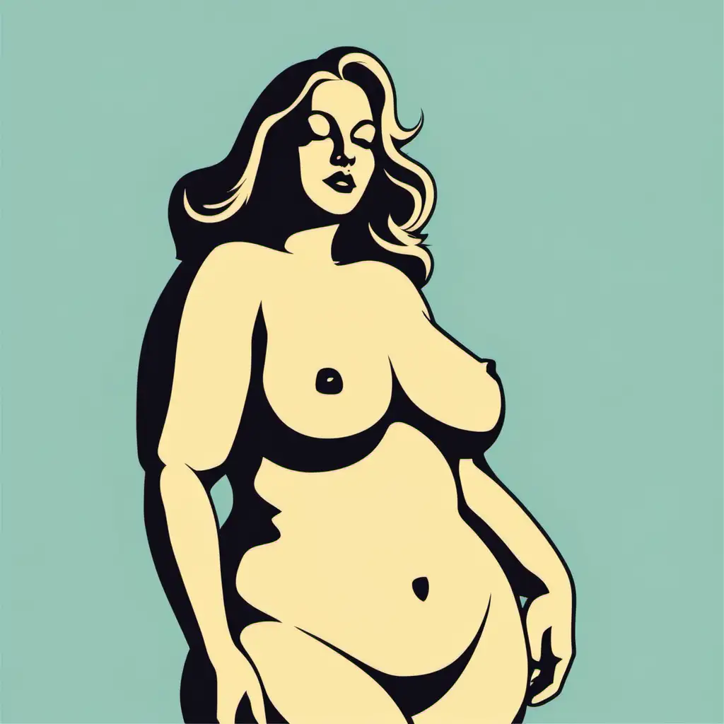 Ilustración vectorizada de colores sólidos, de cuerpo de mujer curvi desnuda