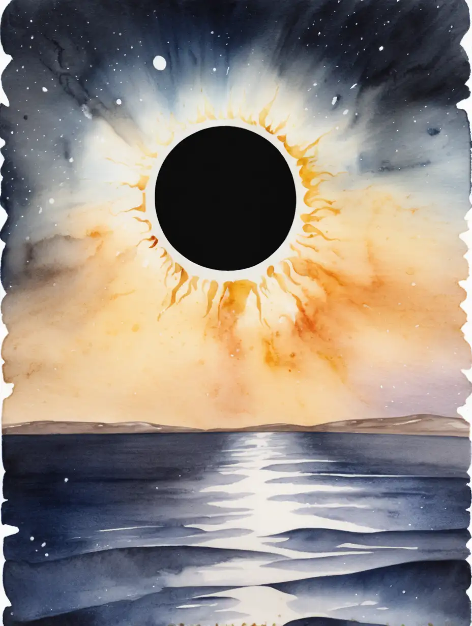 Captivating Watercolor Total Solar Eclipse Framed Scene