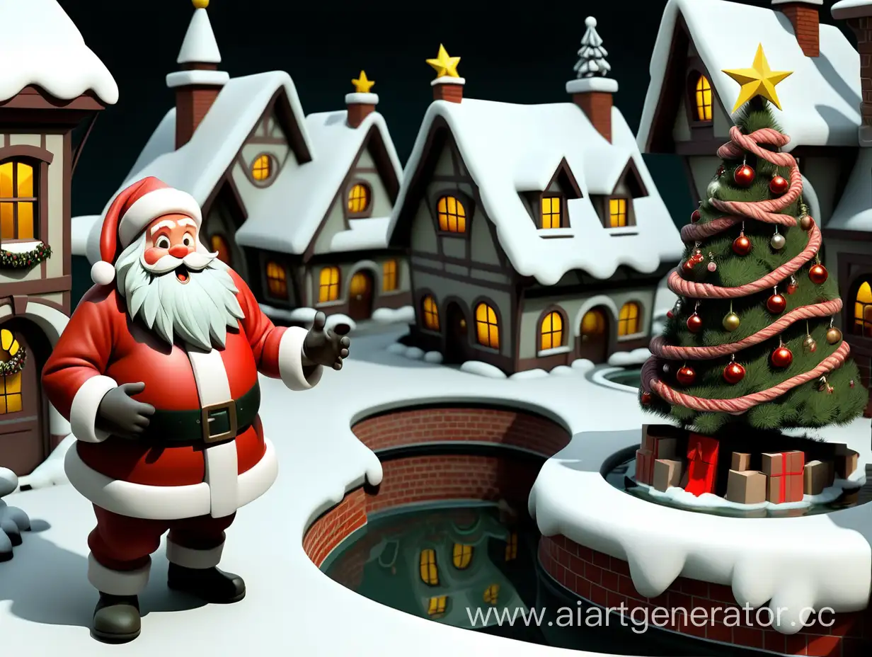 Festive-Sewerage-Scene-with-Santa-Claus-and-Village-Dragon