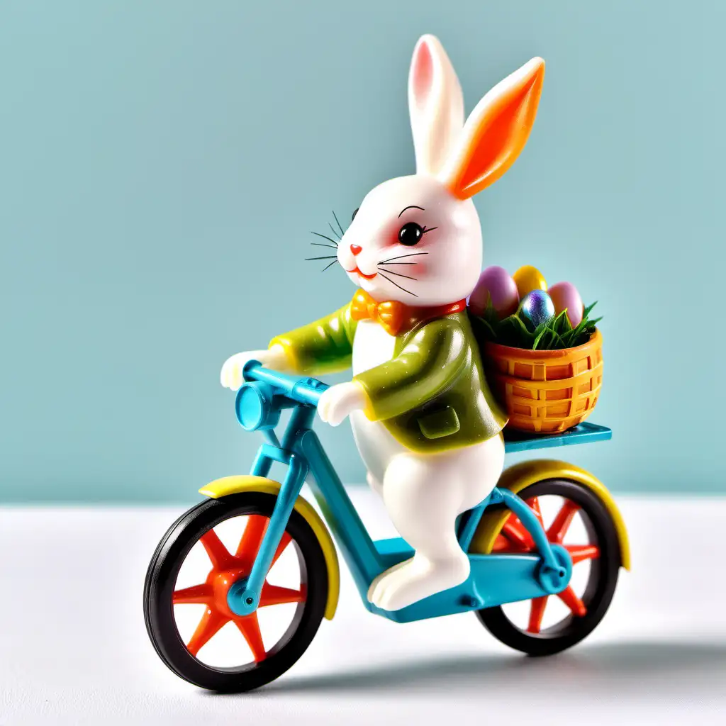 Whimsical Easter Bunny Riding Electric Bike Playful Resin Rabbit on White Background
