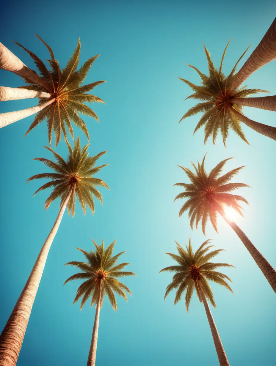 Tropical Paradise Multiple Palm Trees Under a Sunny Sky