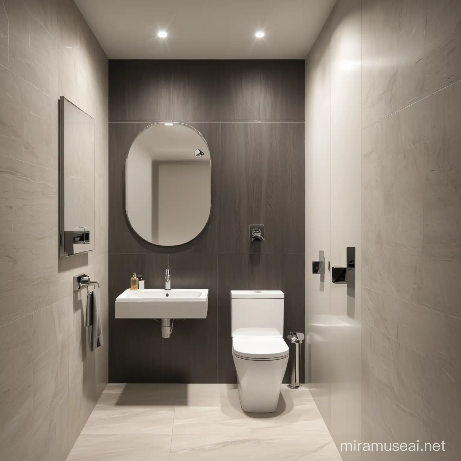 create a image of luxuries washroom with single flush tank