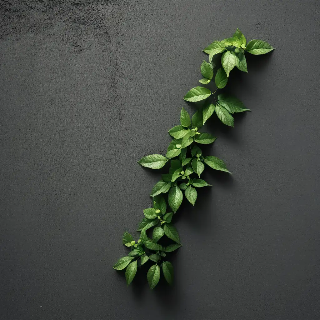 Tranquil Scene of Cascading Green Leaves Against a Charcoal Wall