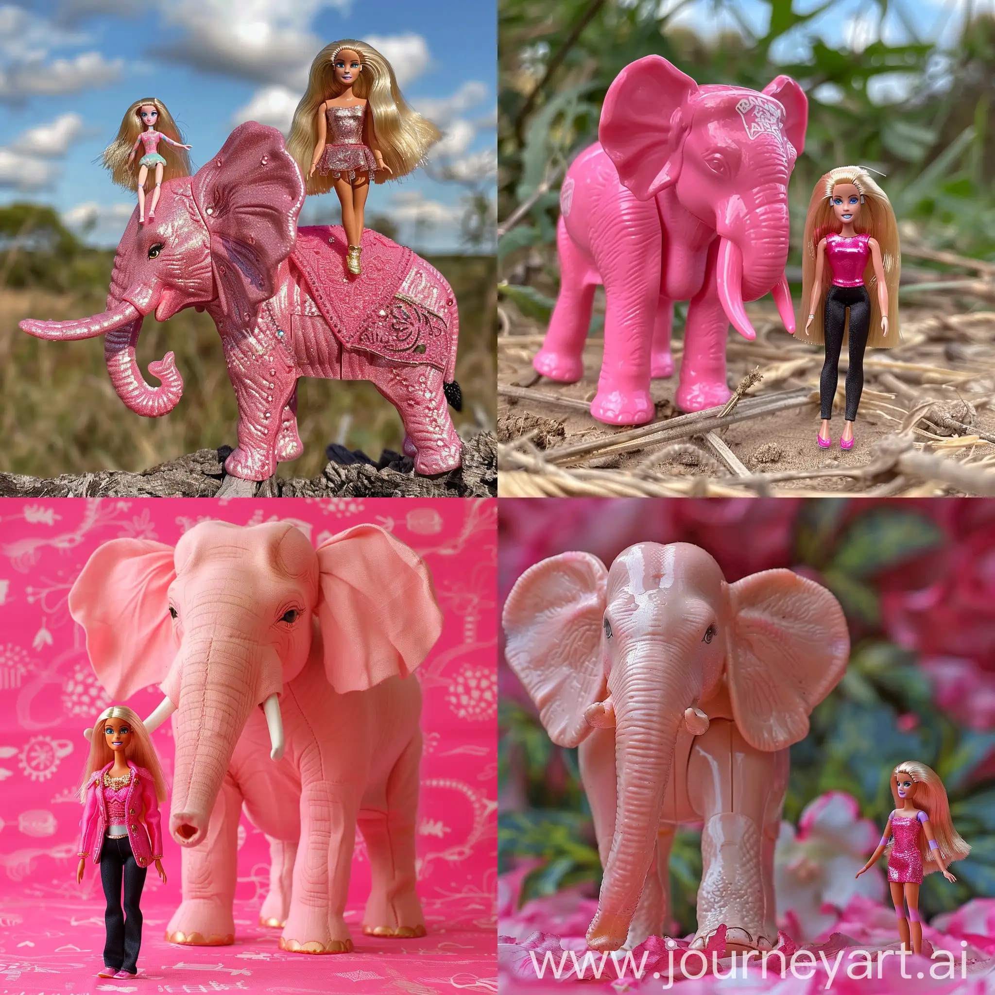 Whimsical-Pink-Elephant-and-Barbie-Doll