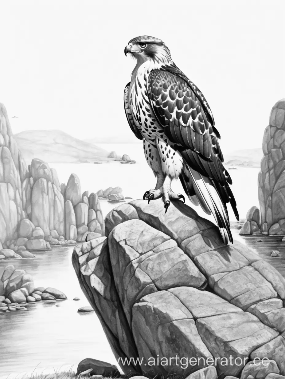 Majestic-Hawk-Perched-on-Rocky-Outcrop-in-Intense-Monochrome-Hunt