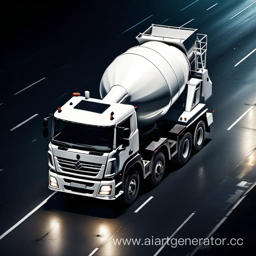 Night-Journey-of-Shacman-Concrete-Mixer-UltraRealistic-Birds-Eye-View