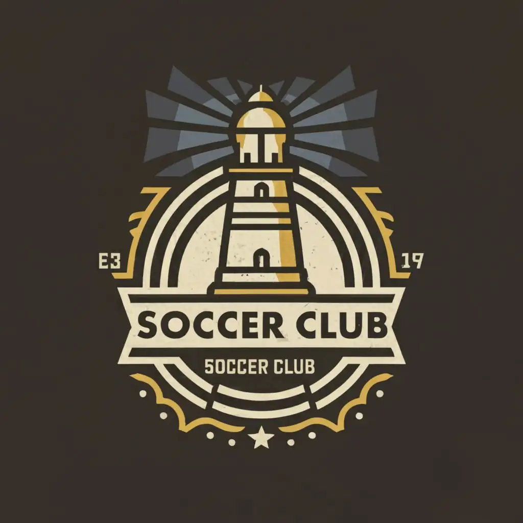 a logo design,with the text "Soccer-club", main symbol:this logo is vintage style with light lighthouse,Minimalistic,clear background