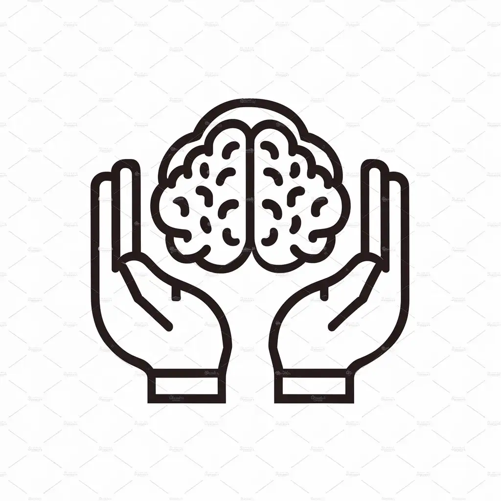 brain between hands for safety icon lines