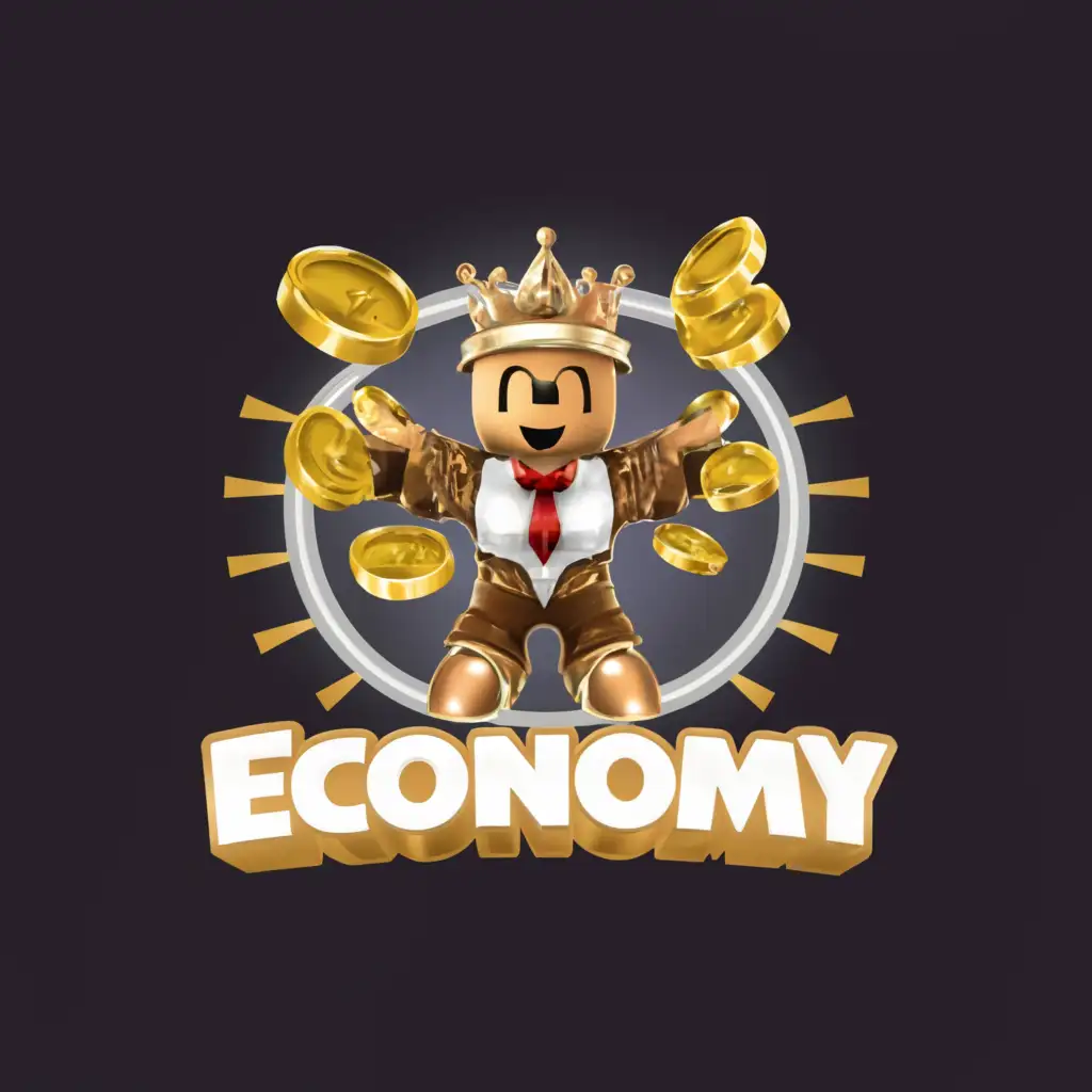 a logo design,with the text "ECONOMY", main symbol:A Very rich roblox person with money falling from the sky,complex,clear background