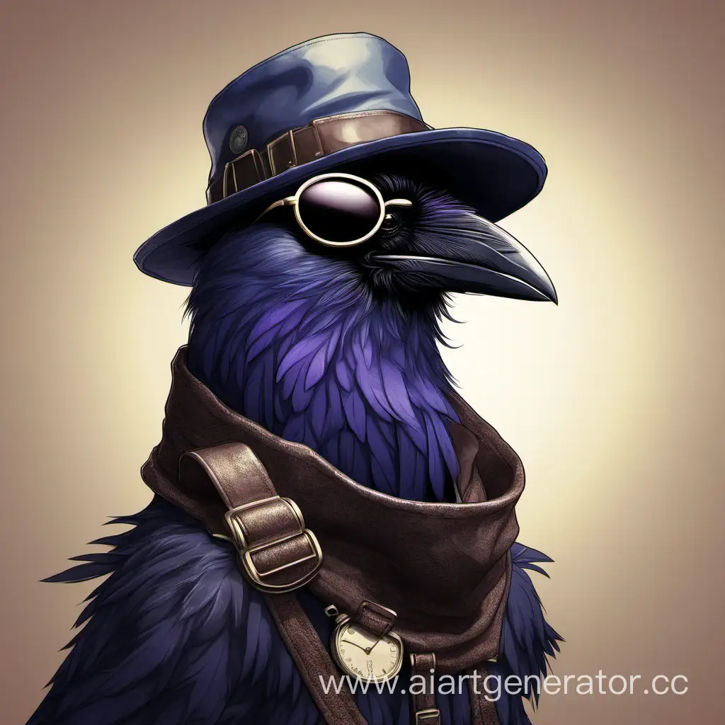 Smart-Traveler-Raven-Wearing-Glasses-and-Hat