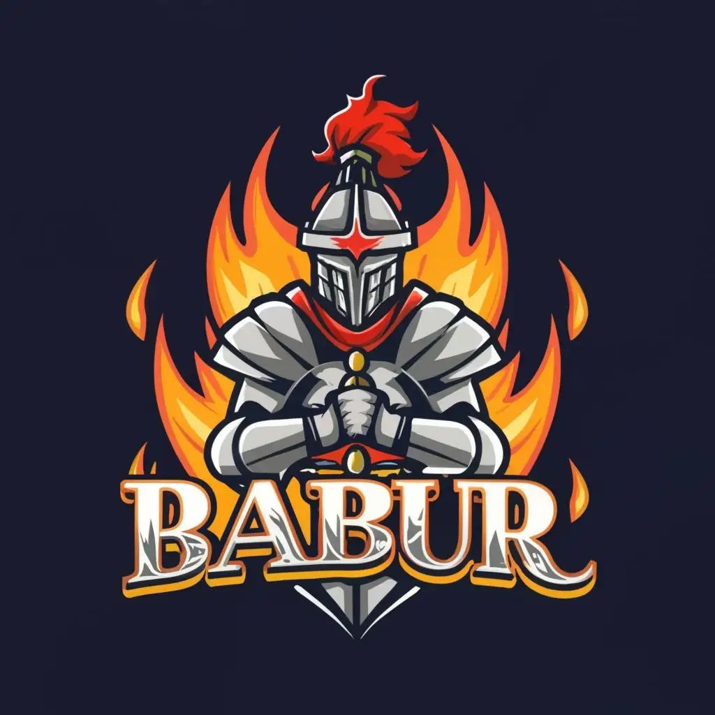 a logo design,with the text "BaBuR", main symbol:knight in fire 3d,complex,clear background