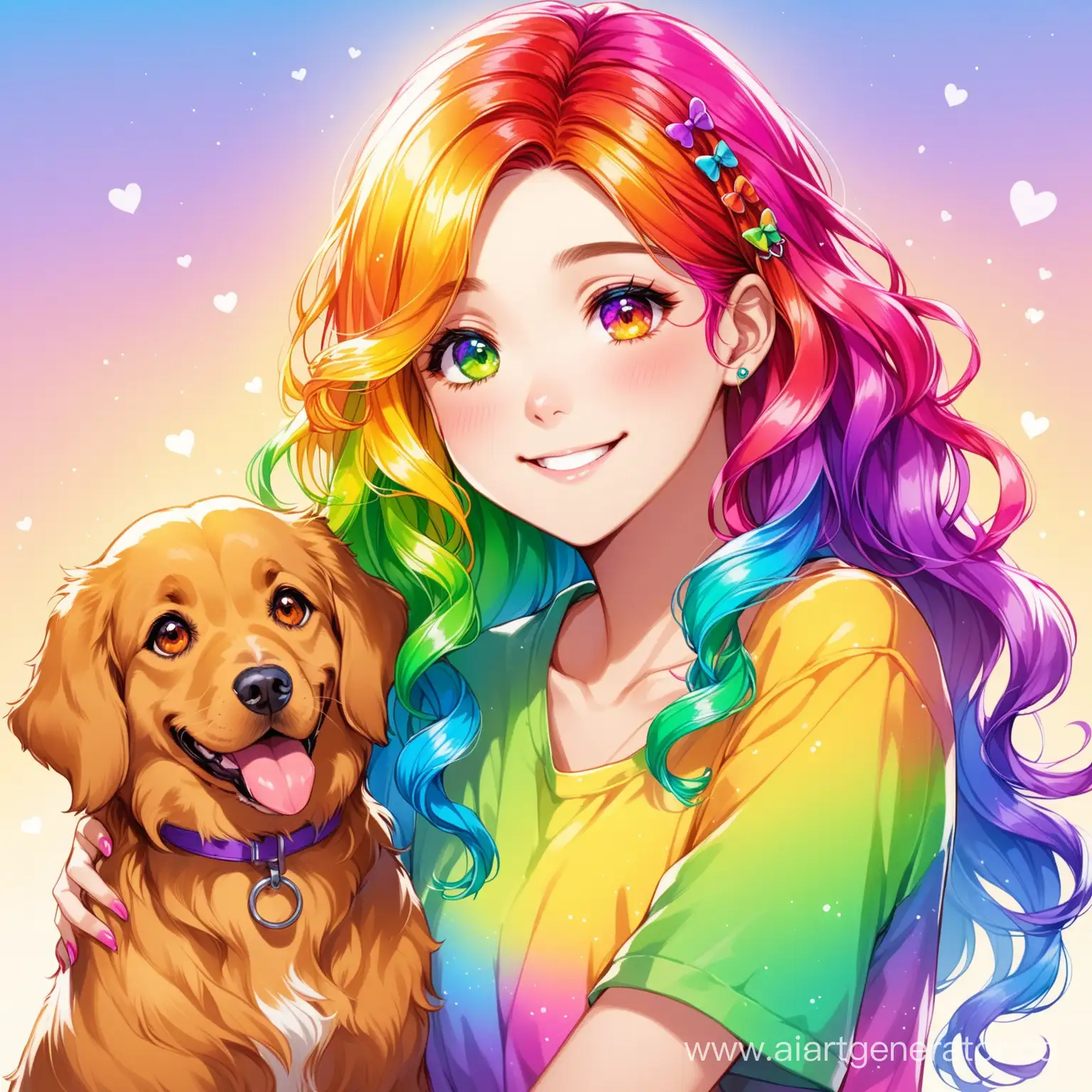 Vibrant-Young-Woman-with-Rainbow-Hair-and-Playful-Dog