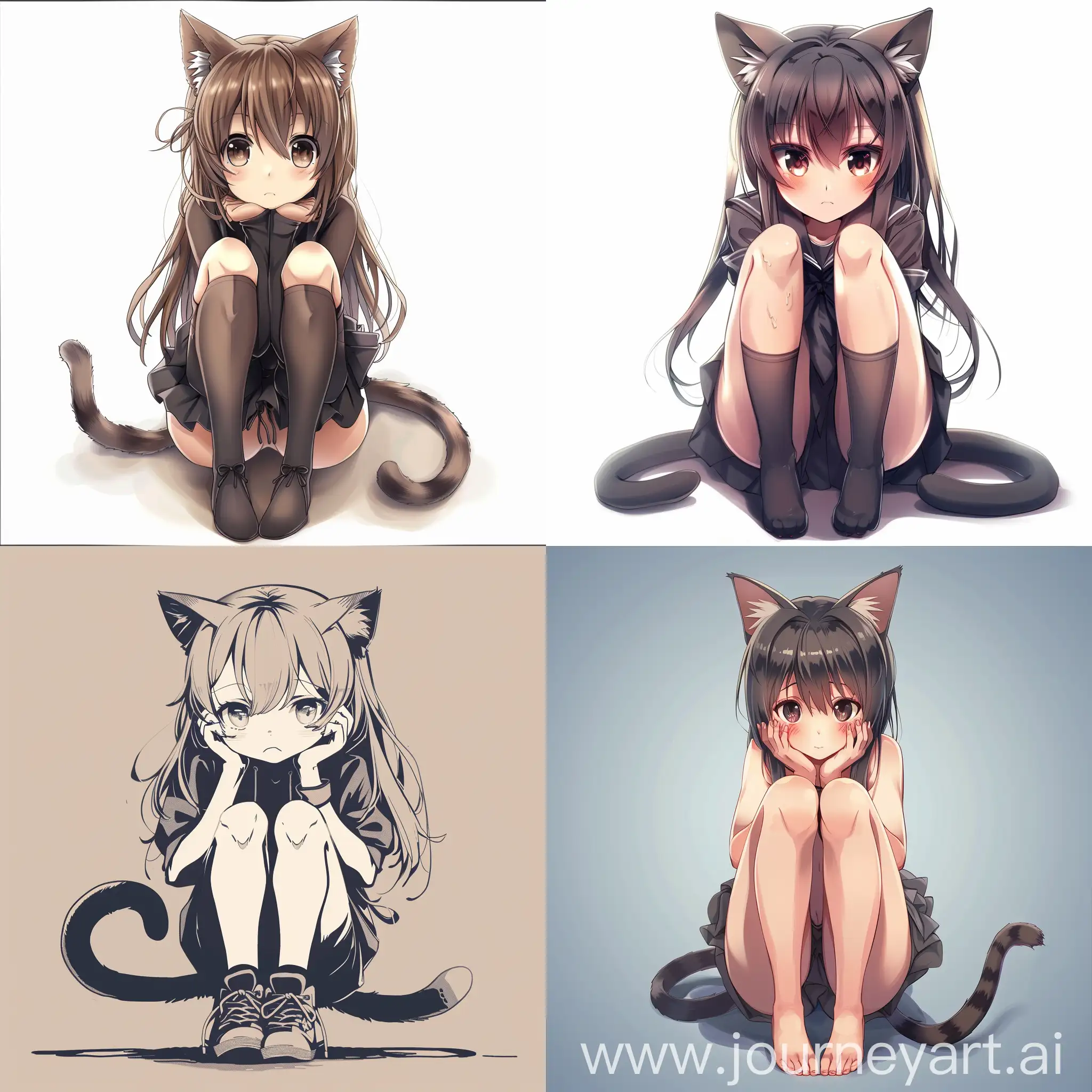 Cute-Anime-Girl-with-Cat-Ears-and-Tail-Sitting-Gracefully