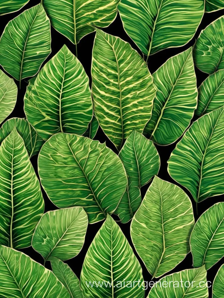 Repetitive pattern of big leaves of different plants