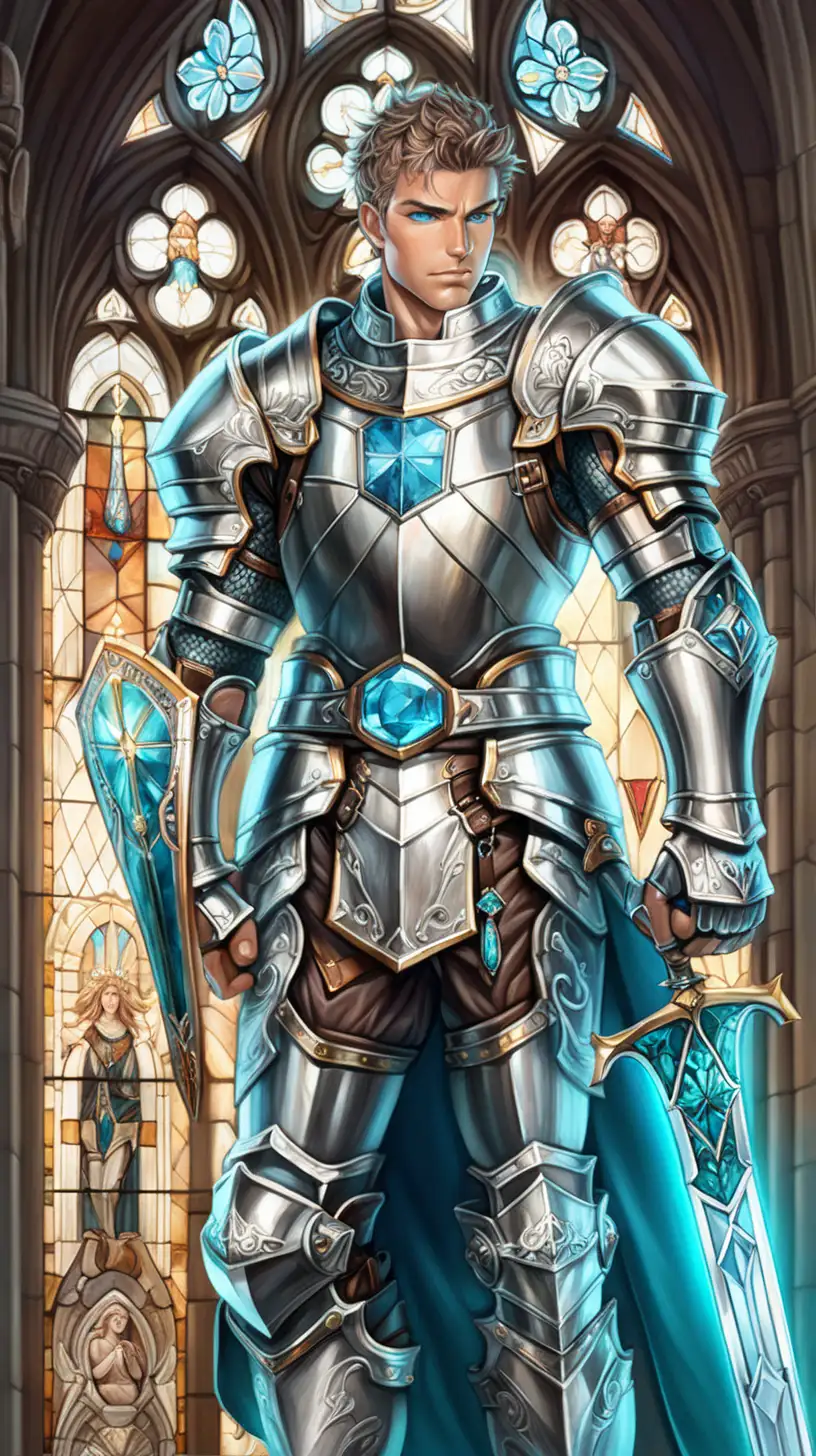 Muscular AquamarineEyed Knight in Graceful Church Setting