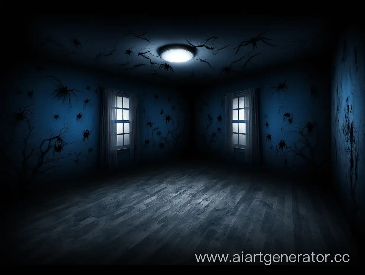 make a horror room background for 9:16 video , use dark colors not only black , white  , u can use blue and  white etc ...  , 