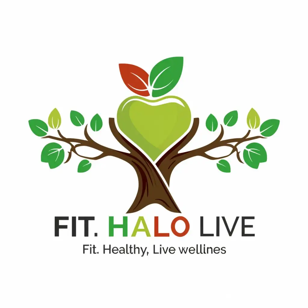 a logo design,with the text "FIT HEALTHY LIVE

It's A Lifestyle", main symbol:HEART apple tree physique,complex,be used in Sports Fitness industry,clear background