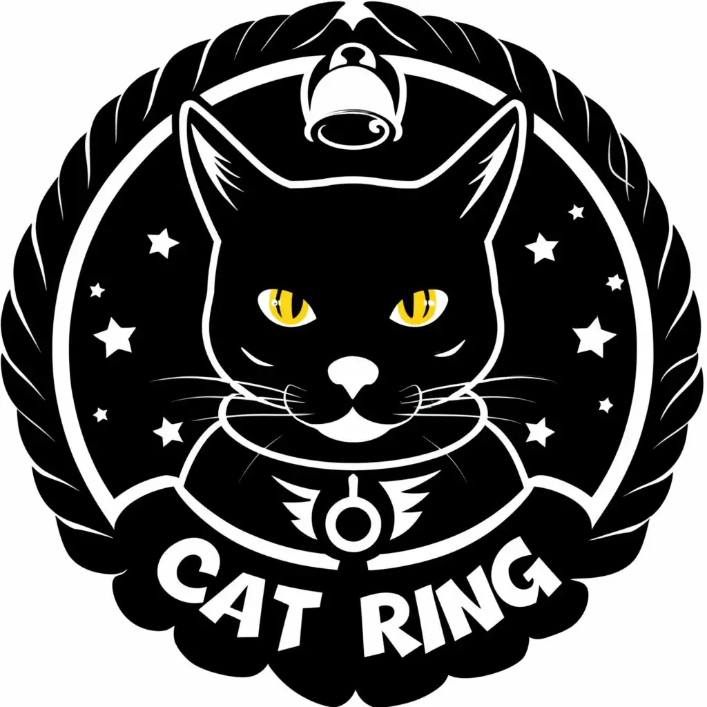LOGO-Design-for-Cat-Ring-Sleek-Black-Cat-with-Bell-Collar-and-Typography