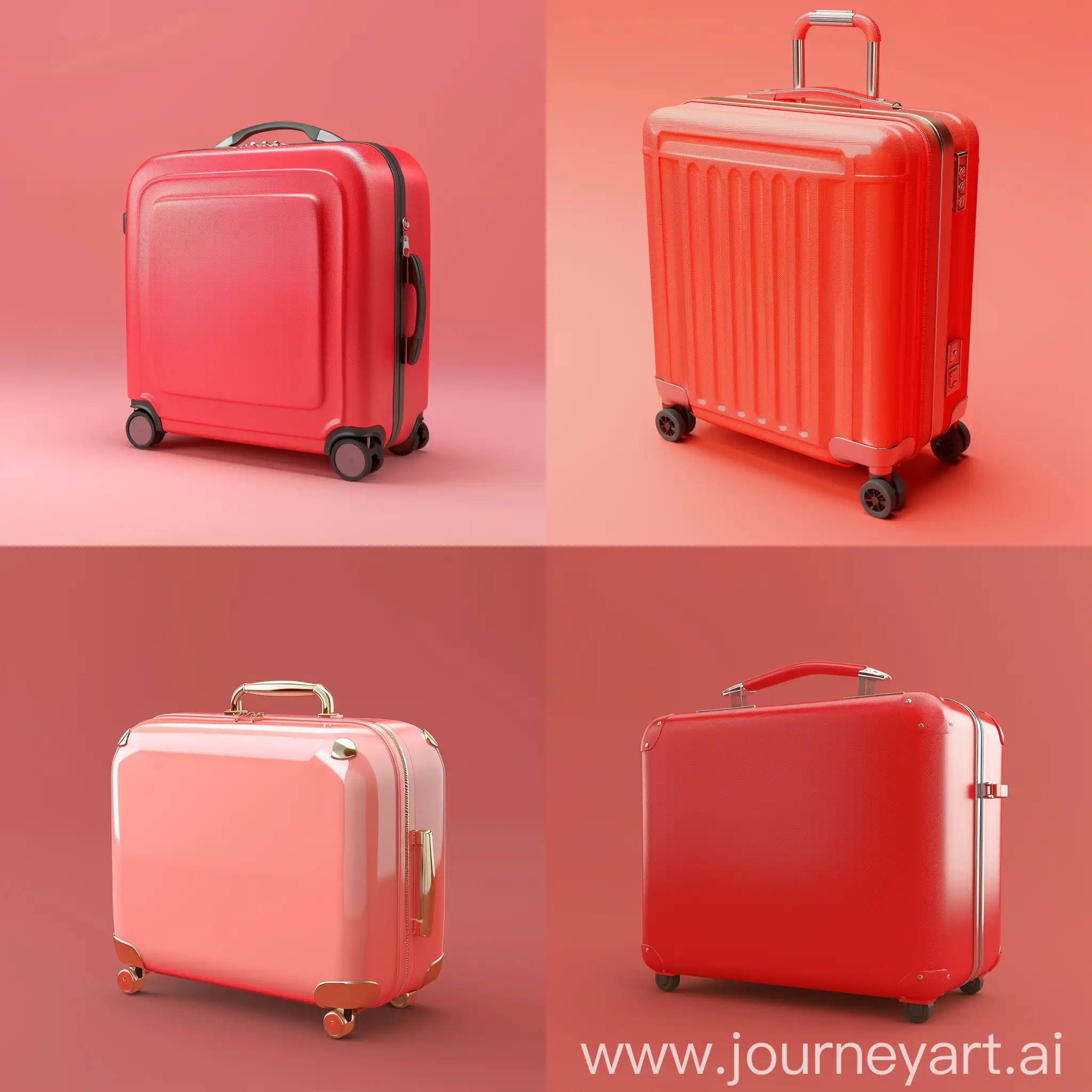 3D в стиле cartoon минималистичный чемодан с выдвижной ручкой. Без детальной проработки мелочей. Фон светло-красный, однотонный.