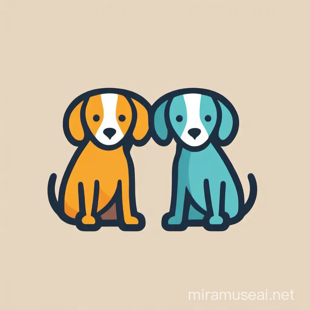 A cute and simple flat logo/icon for a website, with two dogs facing each other, play-bowing and wagging their tails