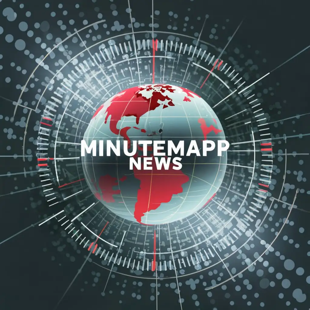 a logo design,with the text 'MinuteMap News', main symbol:A globe with red pins with a countdown on it.,complex,clear background