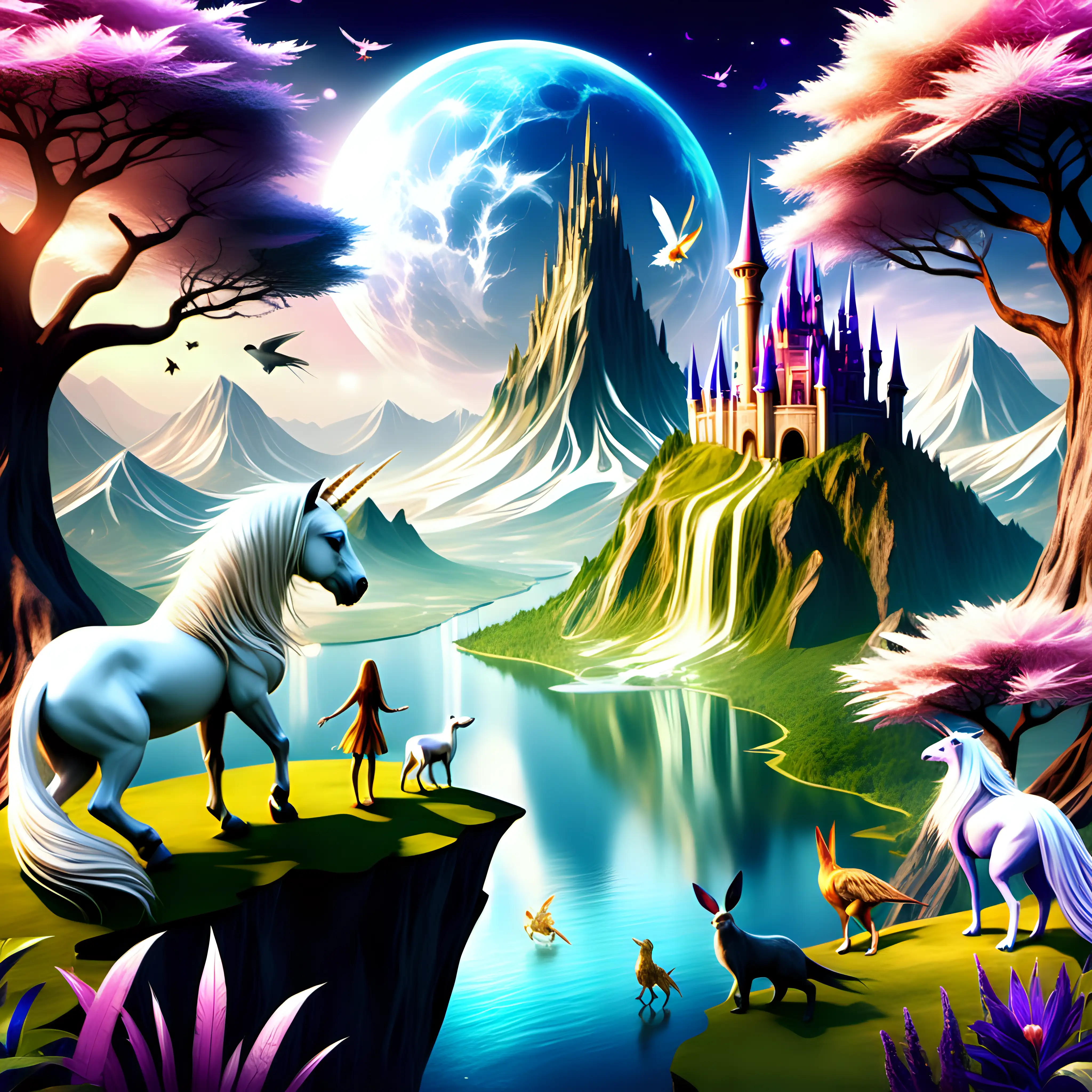 Enchanting Realm of Magical Creatures in a Picturesque Landscape