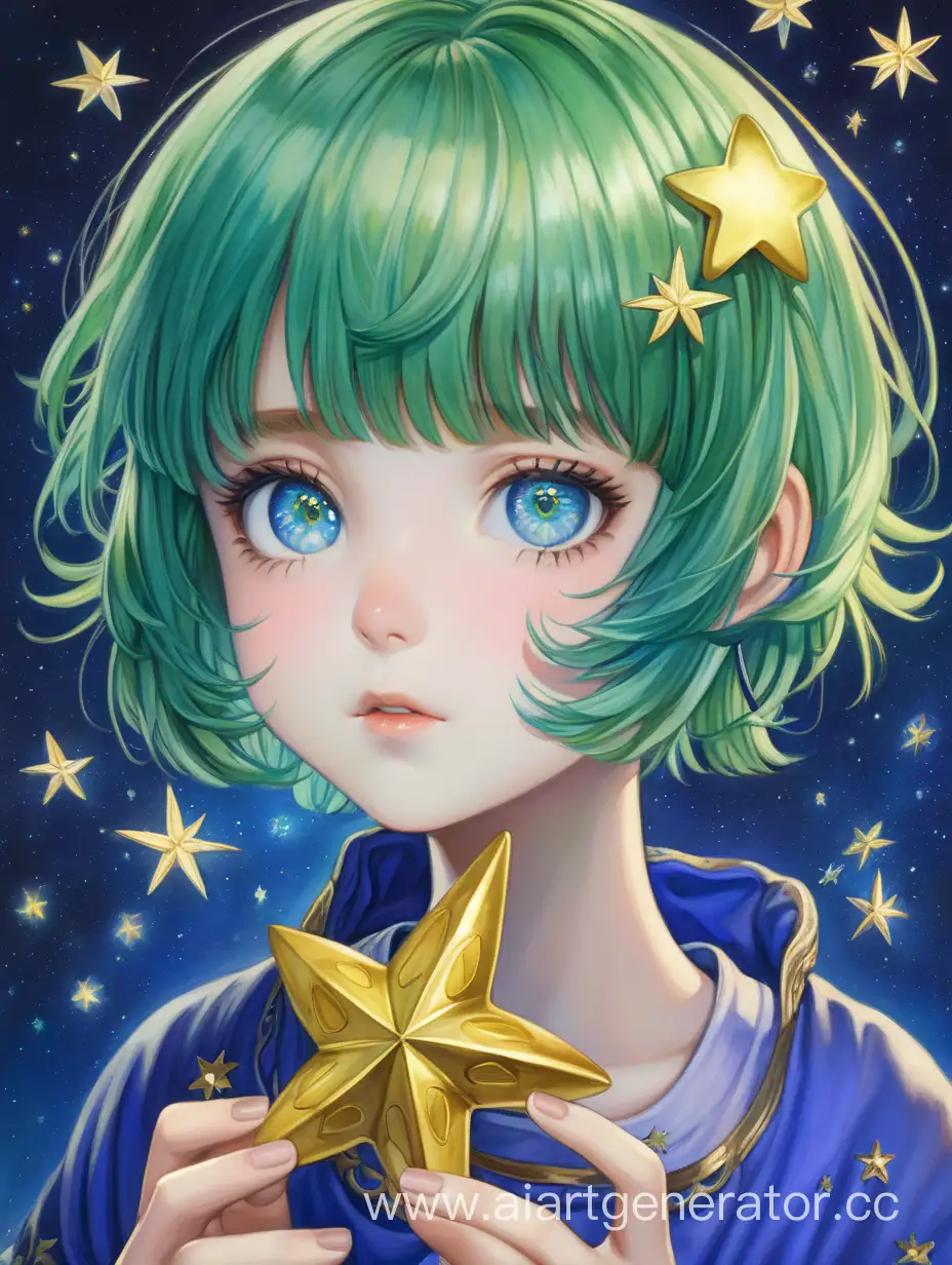 Enchanting-Girl-with-Short-Green-Hair-Holding-a-Celestial-Star
