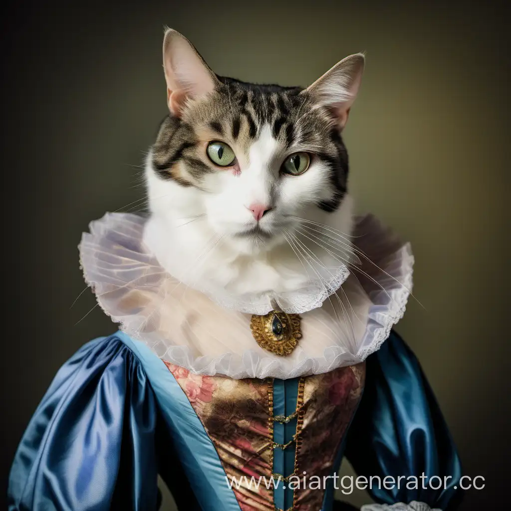 female cat in renaissance era dress portrait
