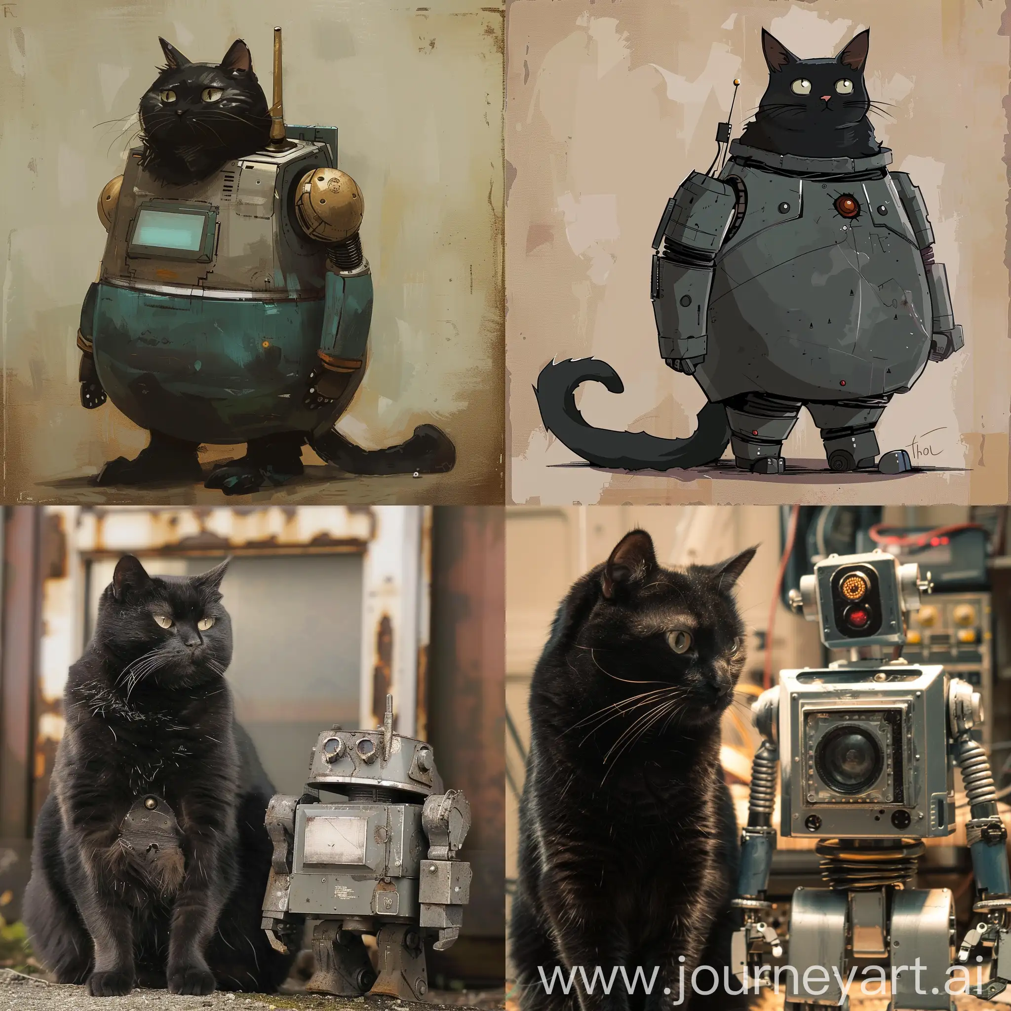 Chubby-Black-Cat-Playing-with-Robot-Companion
