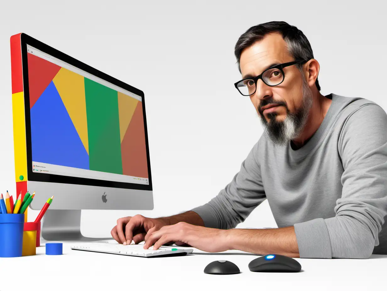 Google Designer immersed in Creative Workspace with Vibrant Google Tools