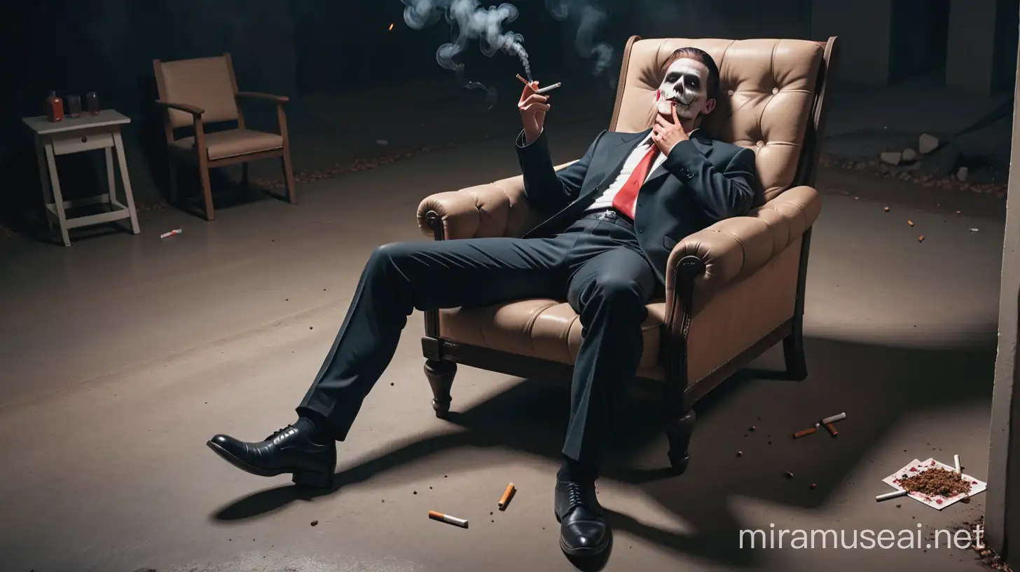 Yerde ceset, katili sandalyede oturmuş  sigara içiyor