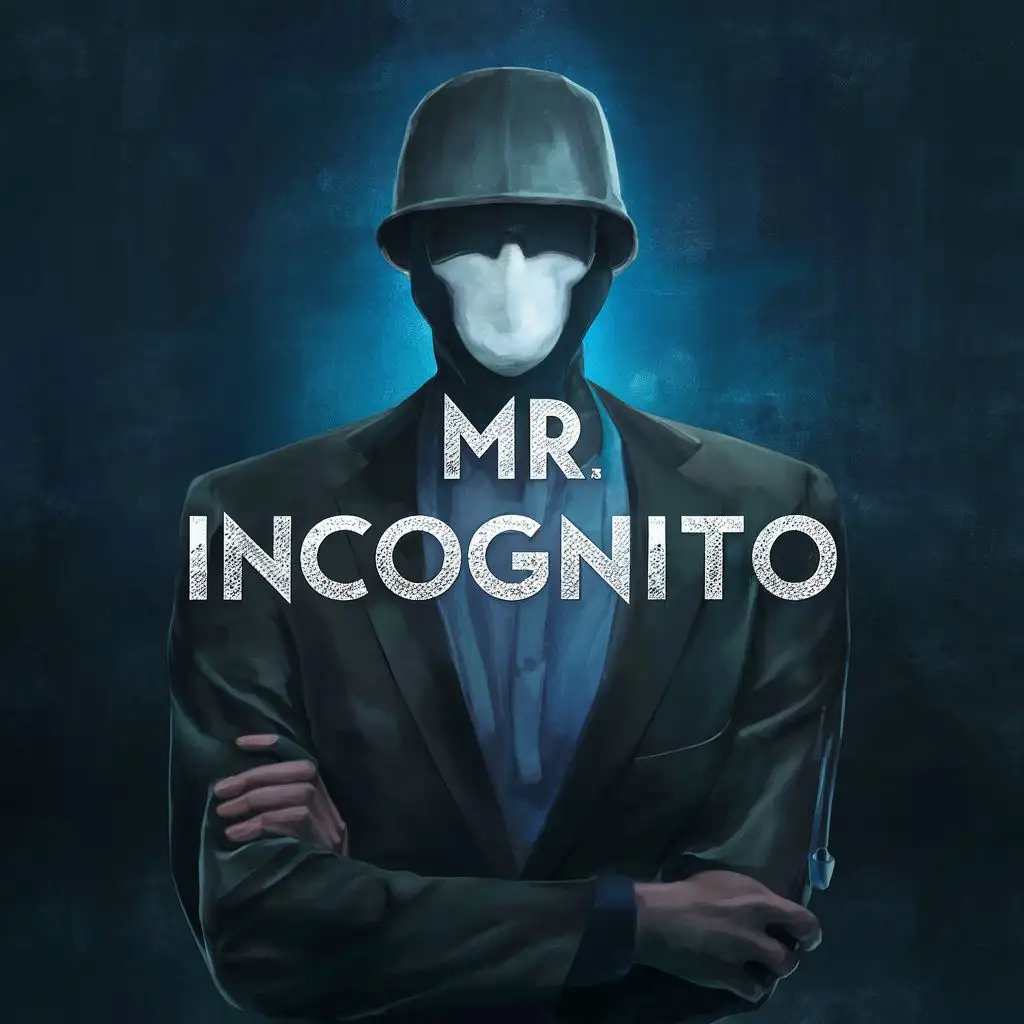 logo, Incognito man, with the text "Mr.Incognito", typography