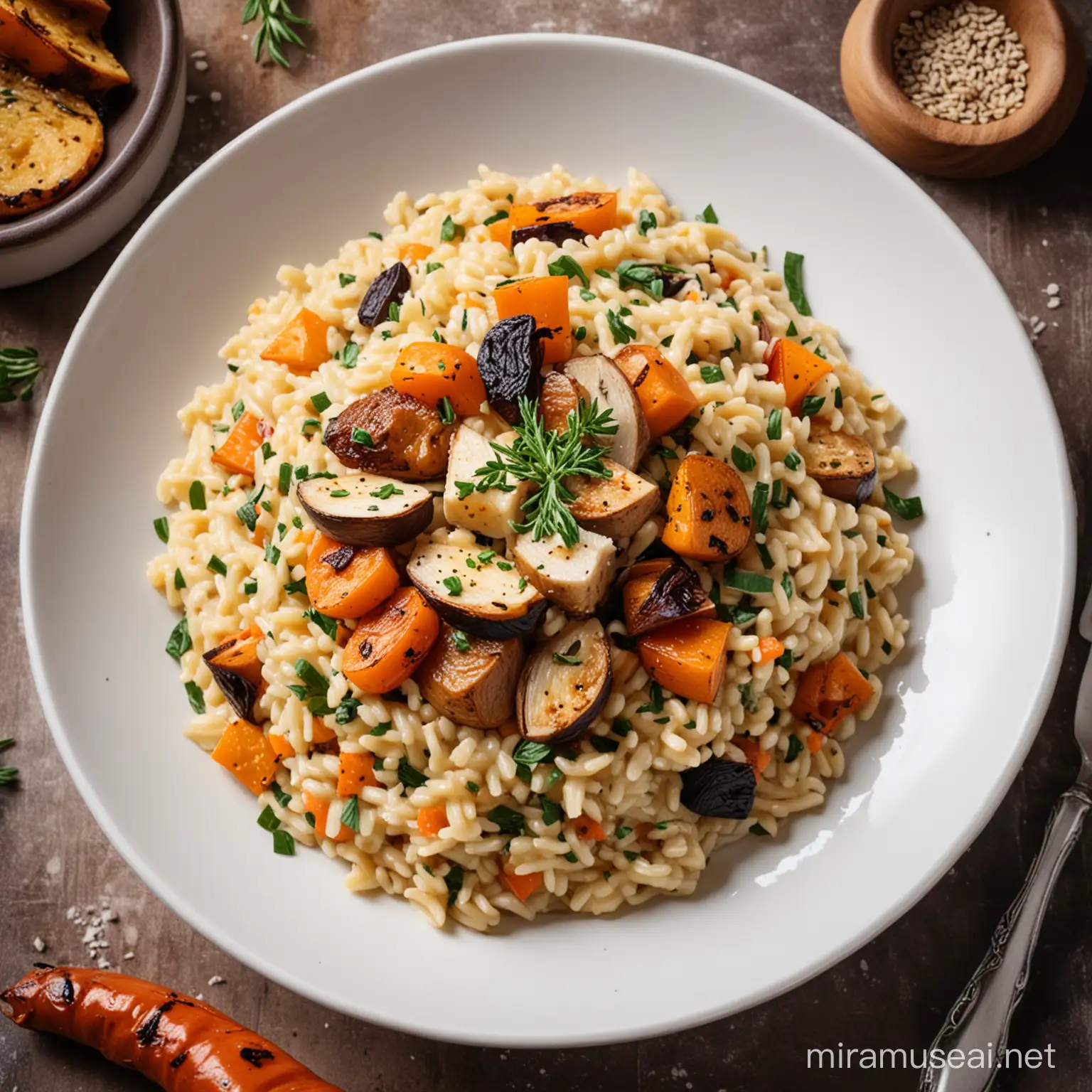 Delicious Risotto with Roasted Vegetables Gourmet Italian Cuisine Image