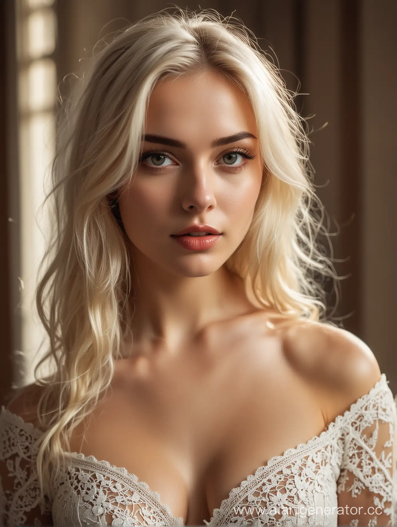 Photo of a beautiful russian model looking at camera, full body, wide shot, detailed skin, film photography, vintage, perfect body, cinematic lighting, realistic, sharp focus, very detailed, 4K HQ, depth of field, f/1.2, Leica, 8K HDR, High contrast, shadows, bokeh, platinum blonde hair, lace costume