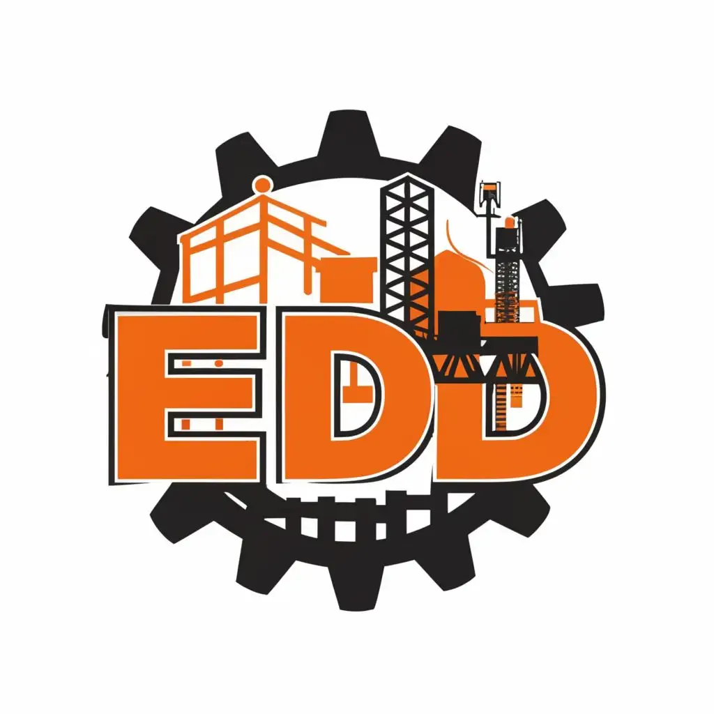 a logo design,with the text "EDD", main symbol:Oil drilling regulation and Buildings construction and Mechanical Gear symbol, orange and black color, remove background.,Moderate,be used in Events industry,clear background