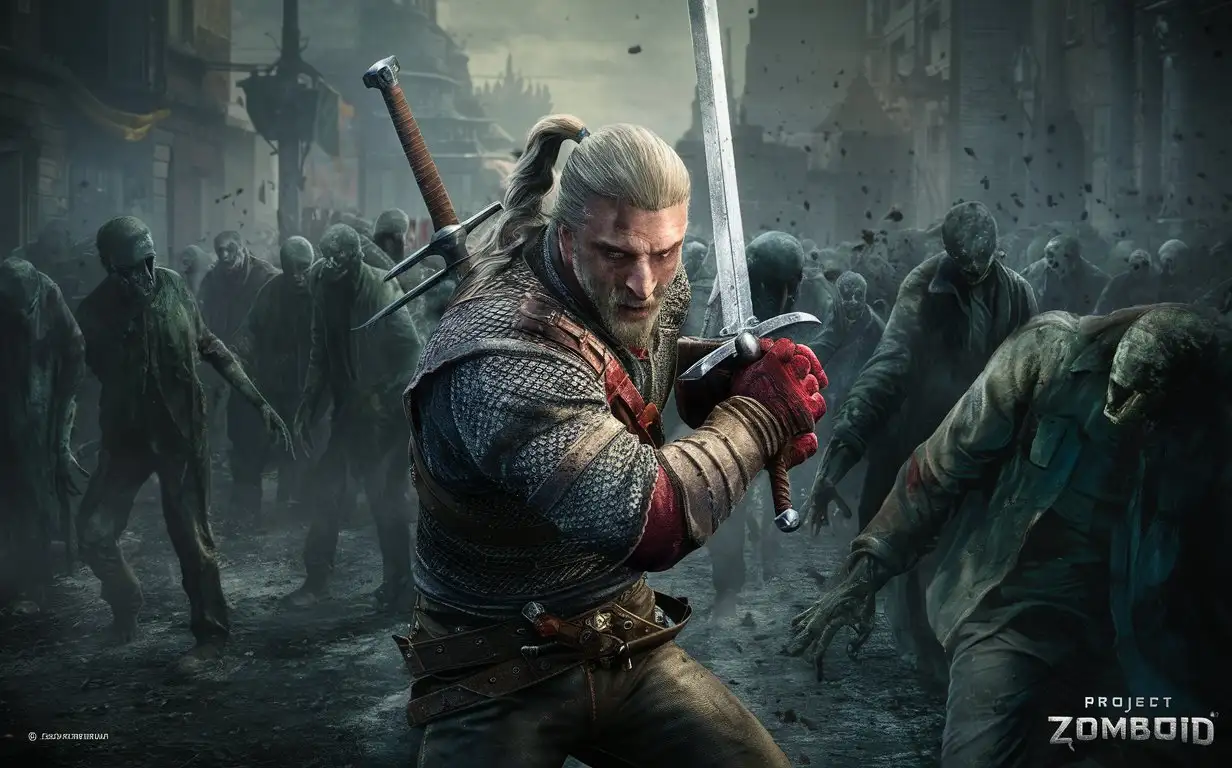 The witcher survives in a zombie apocalypse in the game Project Zomboid