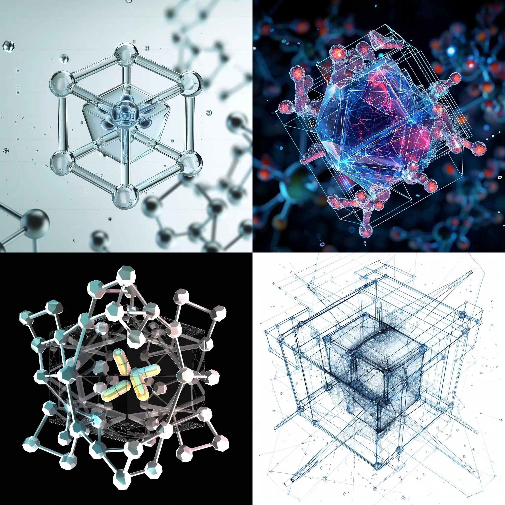 Transparent-Gridlike-DrugProtein-Complex-Cube