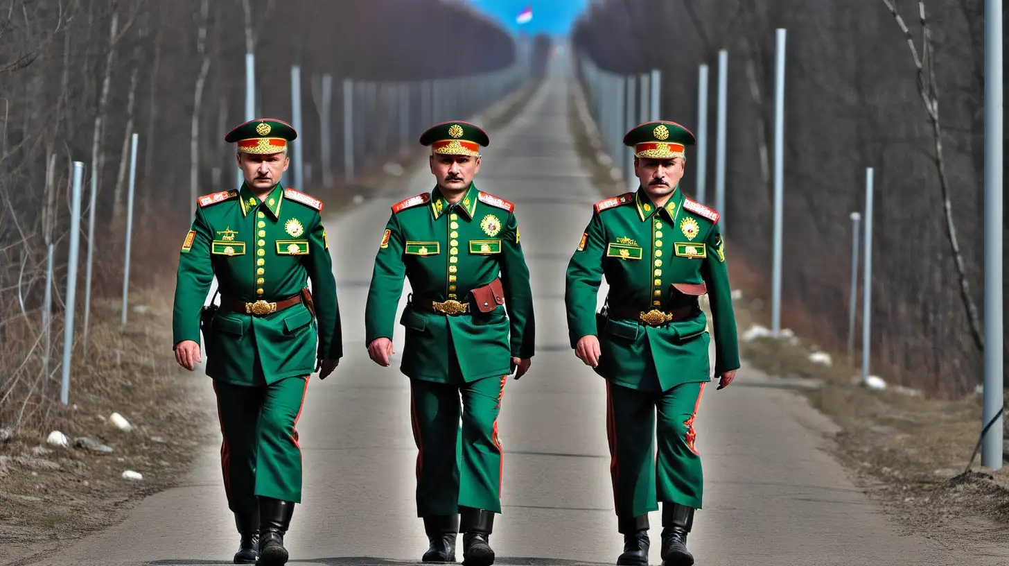 Russian Border Guards at Sunset Watchful Protectors in Golden Hues