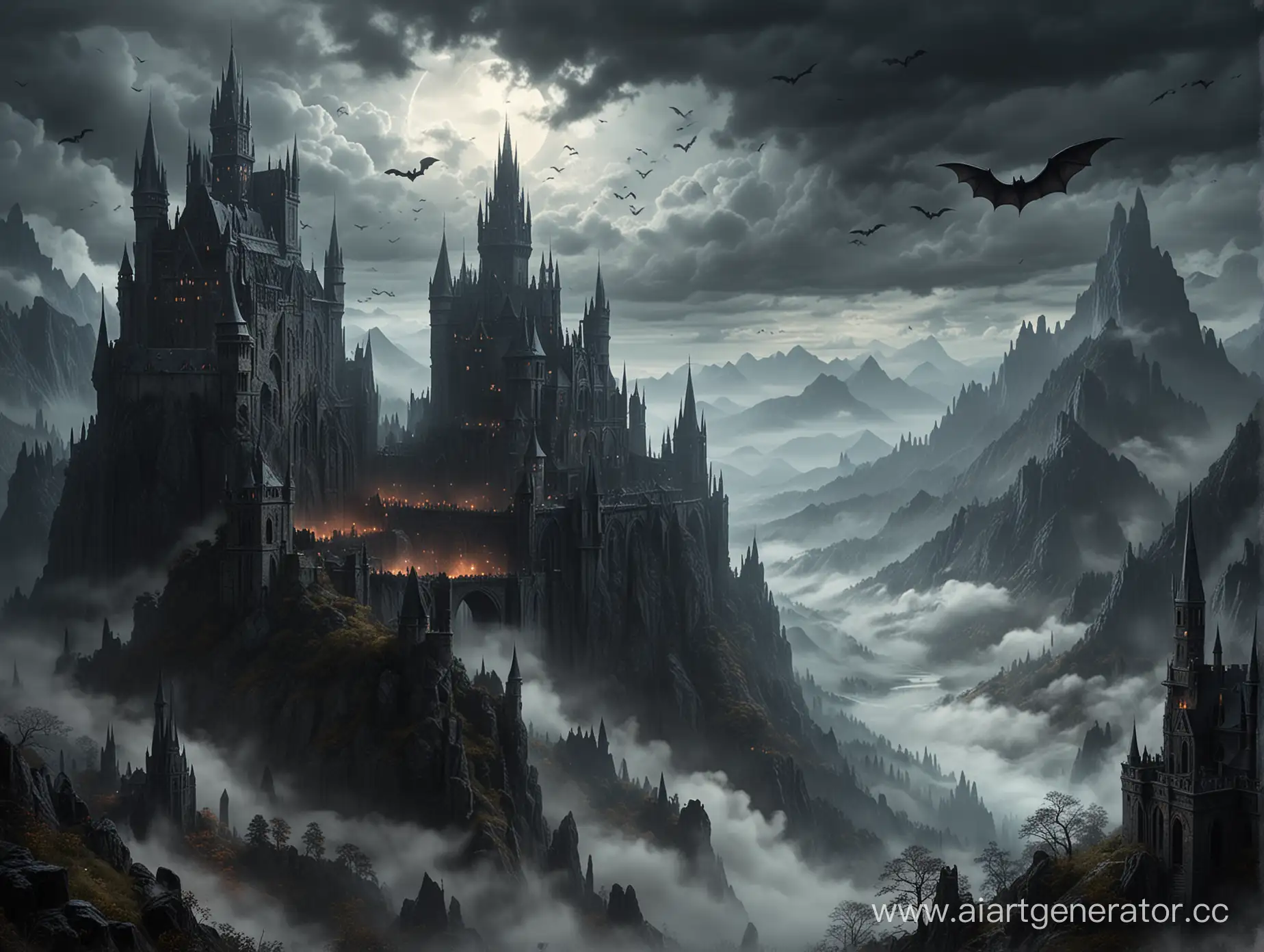 Высоко в горах стоит древний замок вампиров. Вытянутые шпили исчезают где-то в мрачных облаках. Над ним кружат гигантские крыланы.