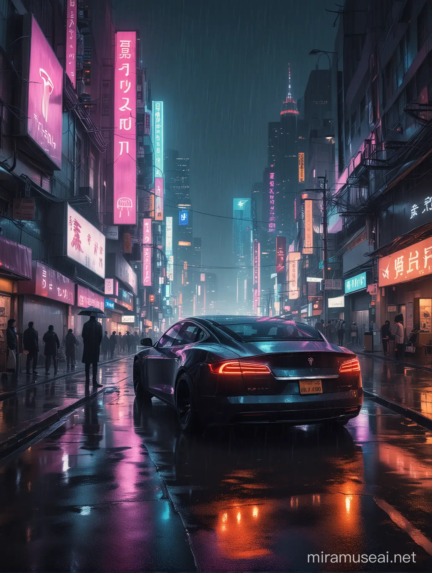 Dystopian Noir Scene Futuristic Man in Cyberpunk Tokyo