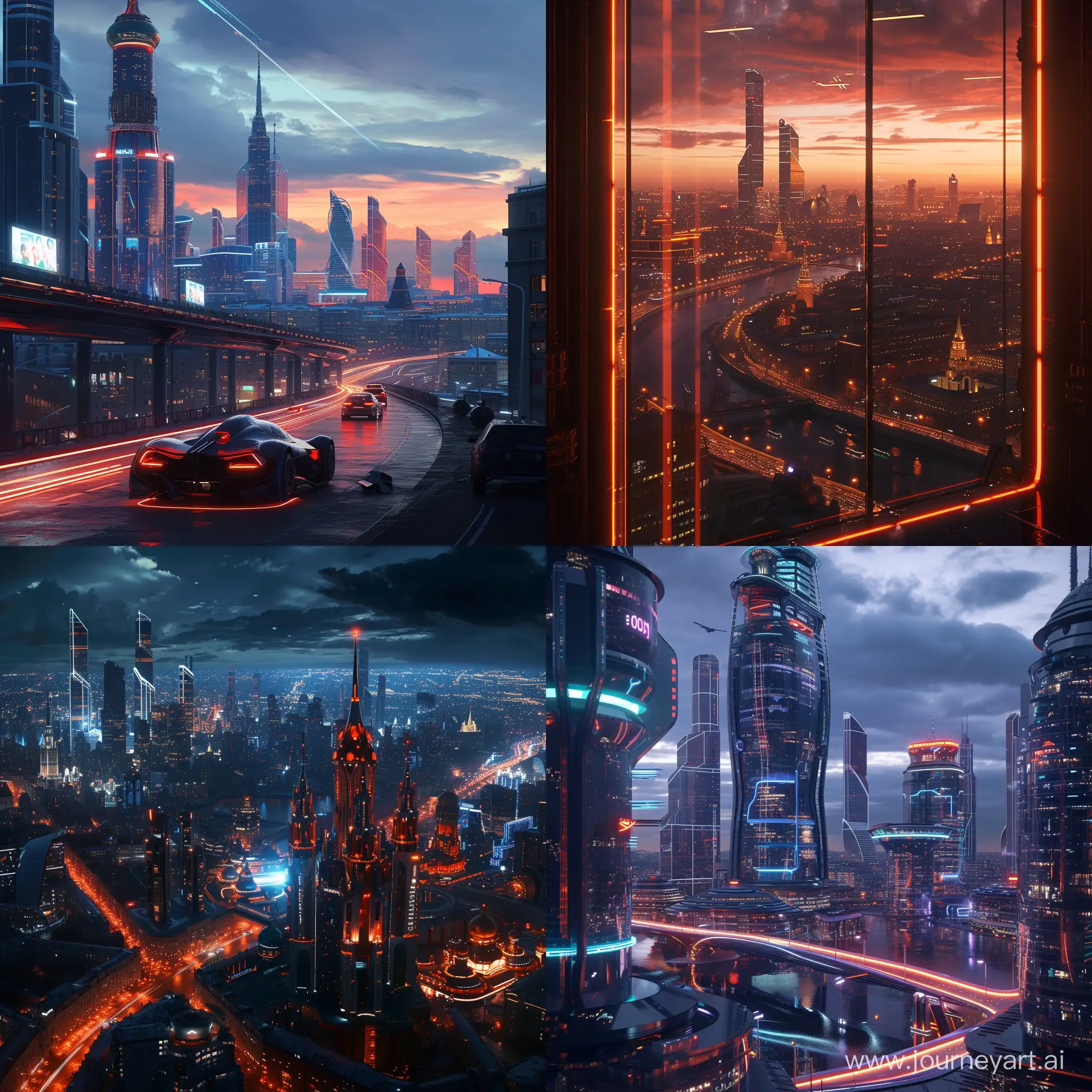 Futuristic Moscow, LED or OLED lighting and backlight, in cinematic style