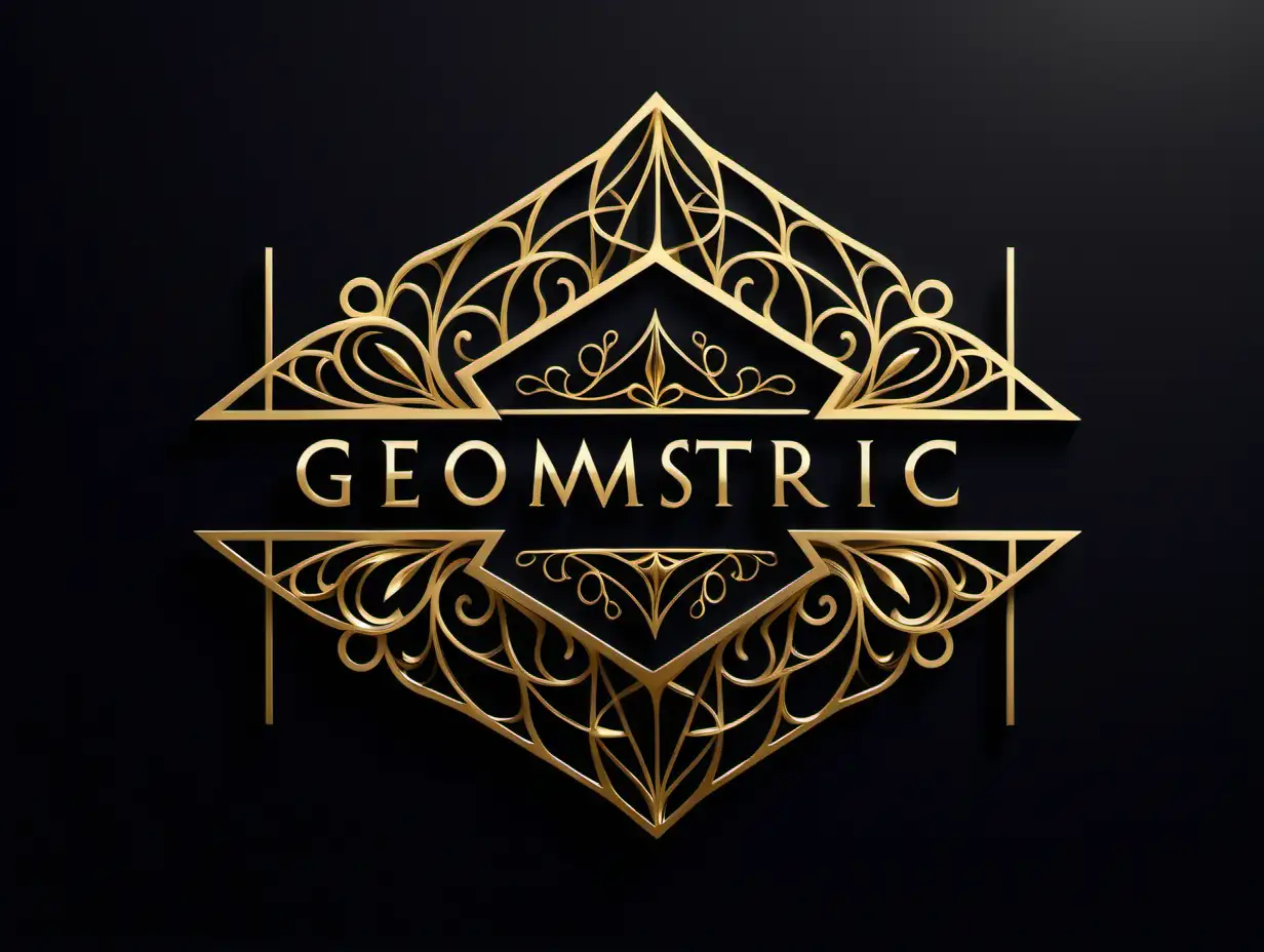 Geometric and filigree style logo in gold.  black background.  Leave a space to write the company name. 

