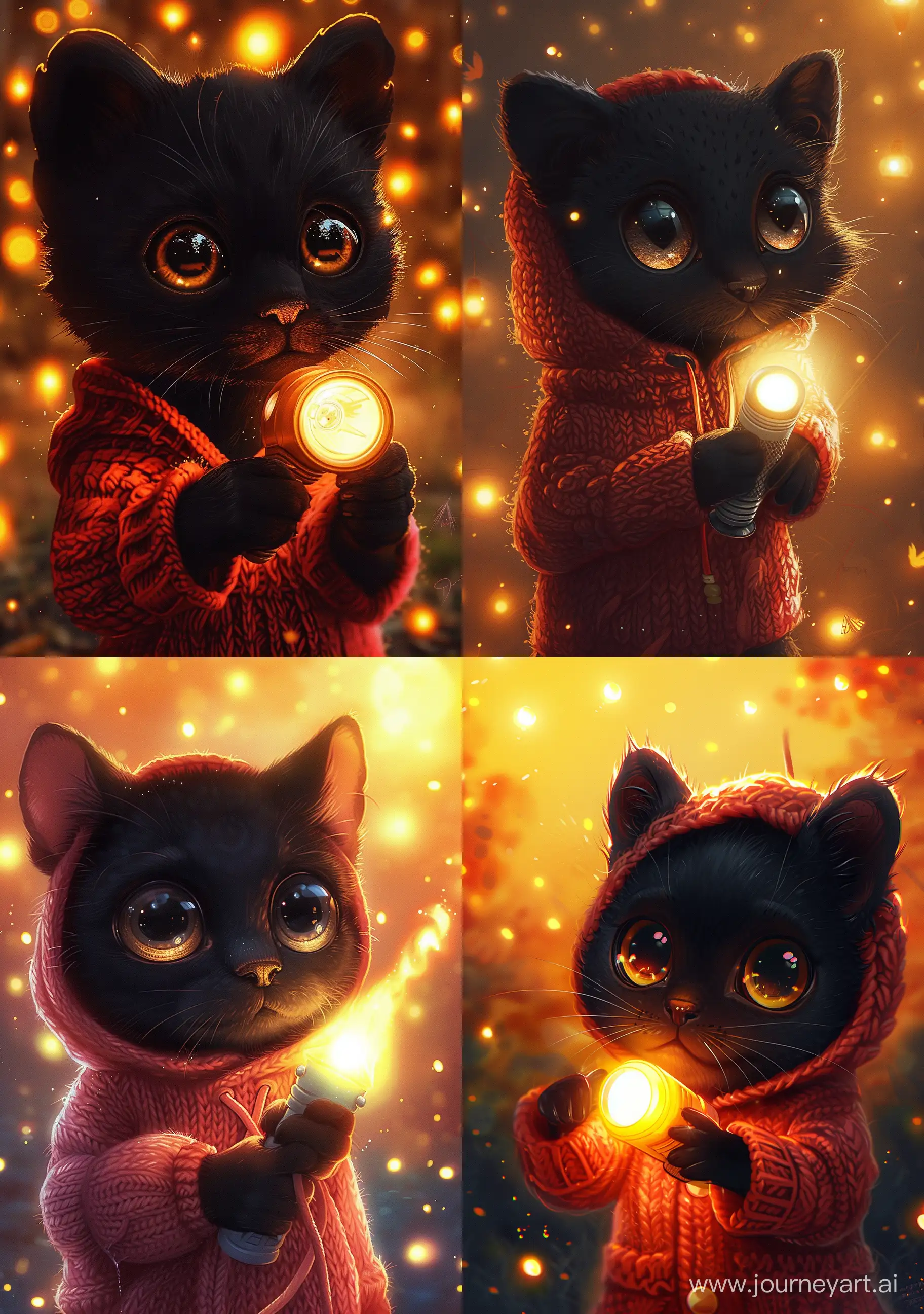 Adorable-Little-Black-Panther-with-Glowing-Flashlight-and-Knitted-Red-Hoodie