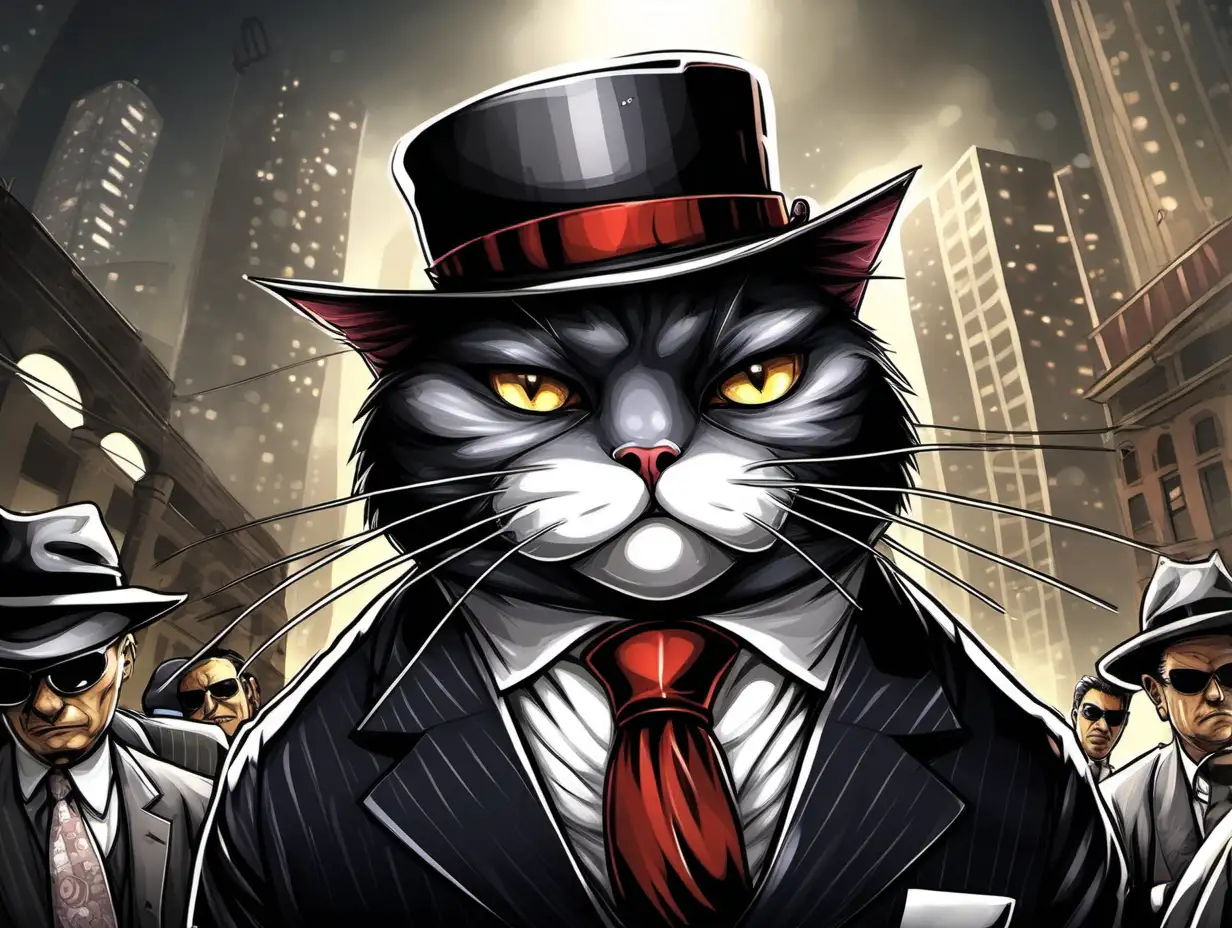 Detailed Mafia Cat Illustration