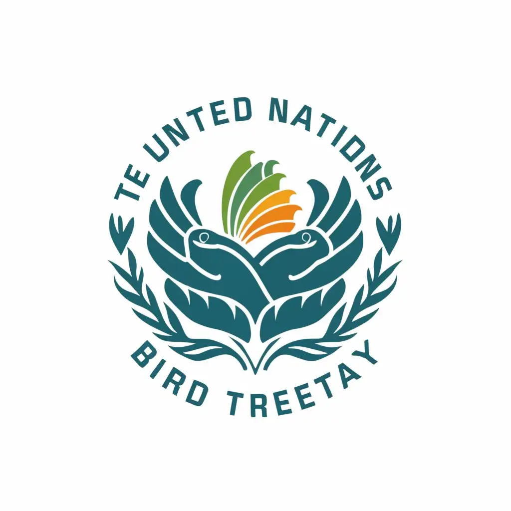 a logo design,with the text "The United Nations Bird Treaty", main symbol:The picture of birds and hands with seven people,Moderate,be used in Home Family industry,clear background