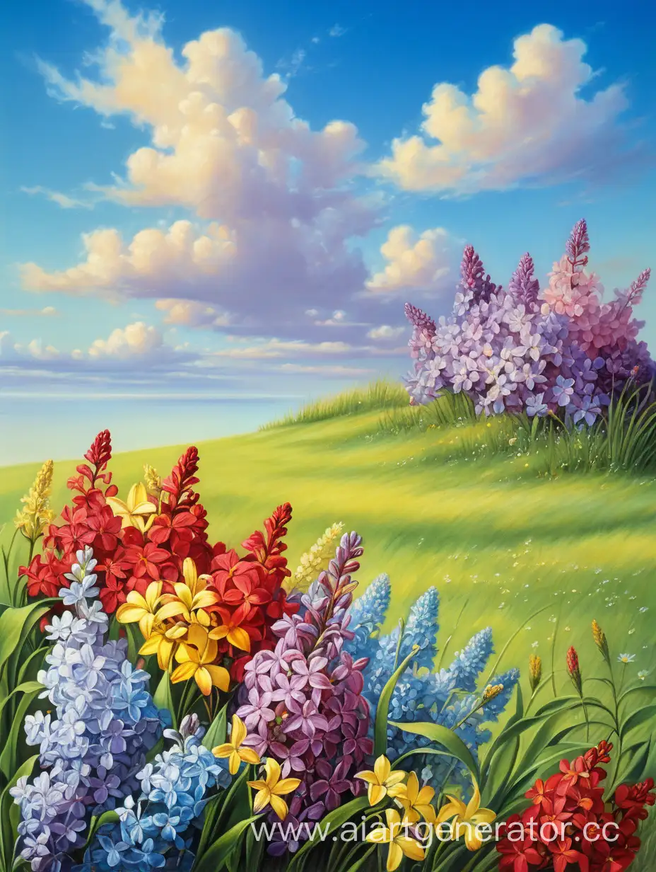 Vibrant-Flower-Garden-Under-Blue-Sky-with-Lush-Green-Grass