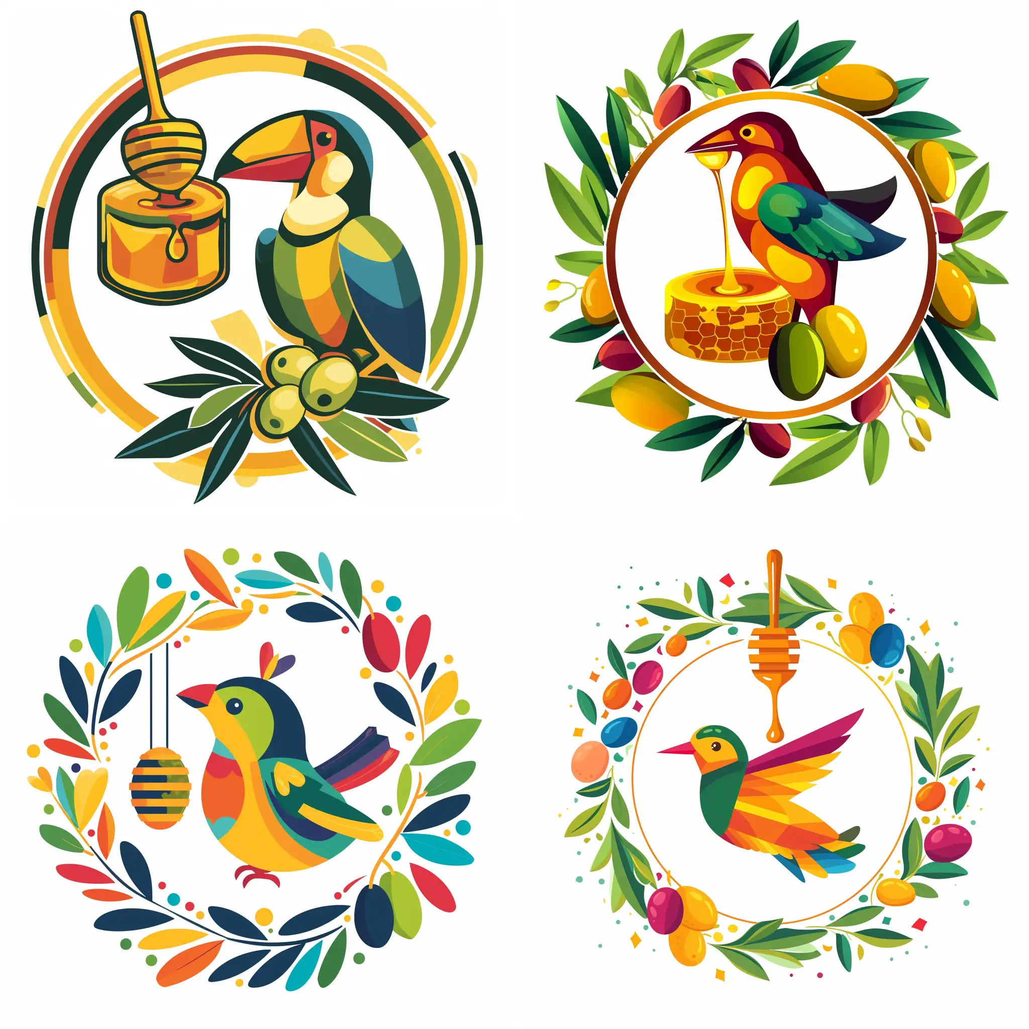 Vibrant-Circular-Logo-Honey-Olives-and-Joyful-Bird