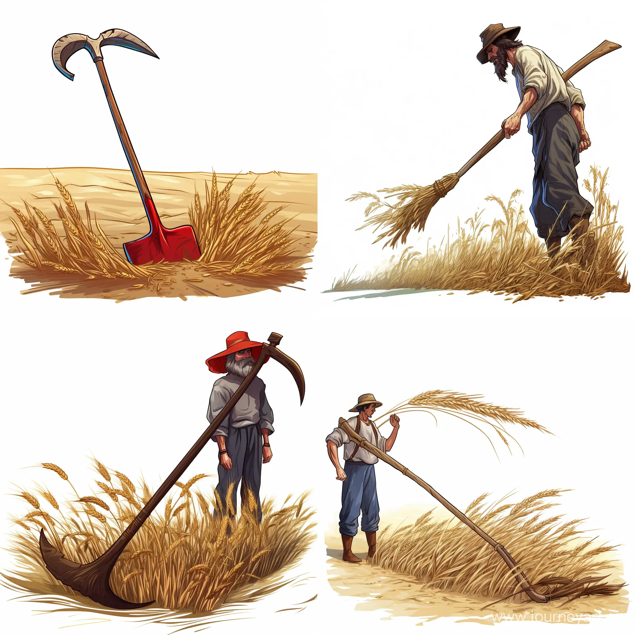 Scythe for reaping wheat，cartoon
, white background